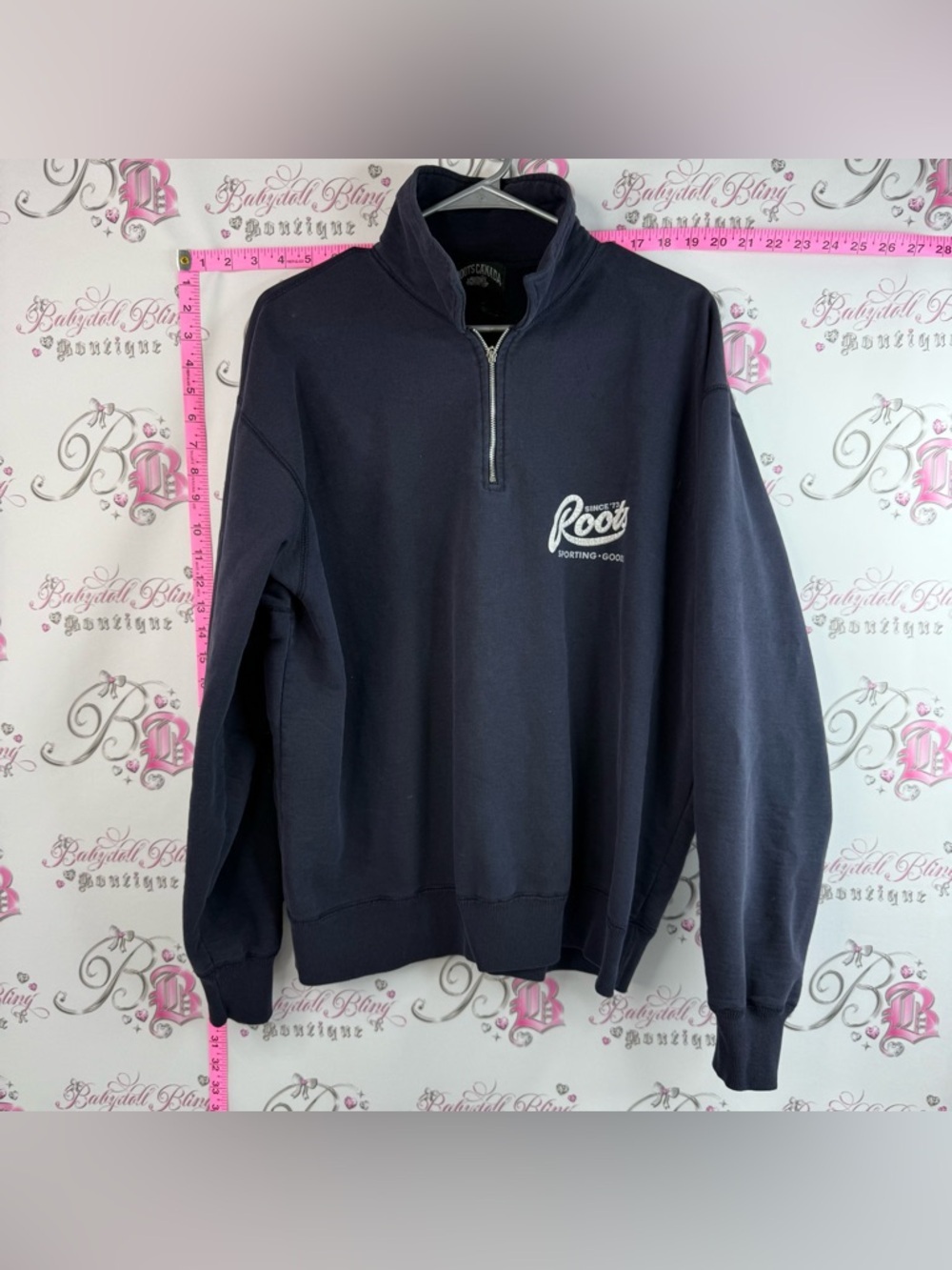 Roots sweater vintage pull over white logo Navy Quarter-Zip Sweatshirt